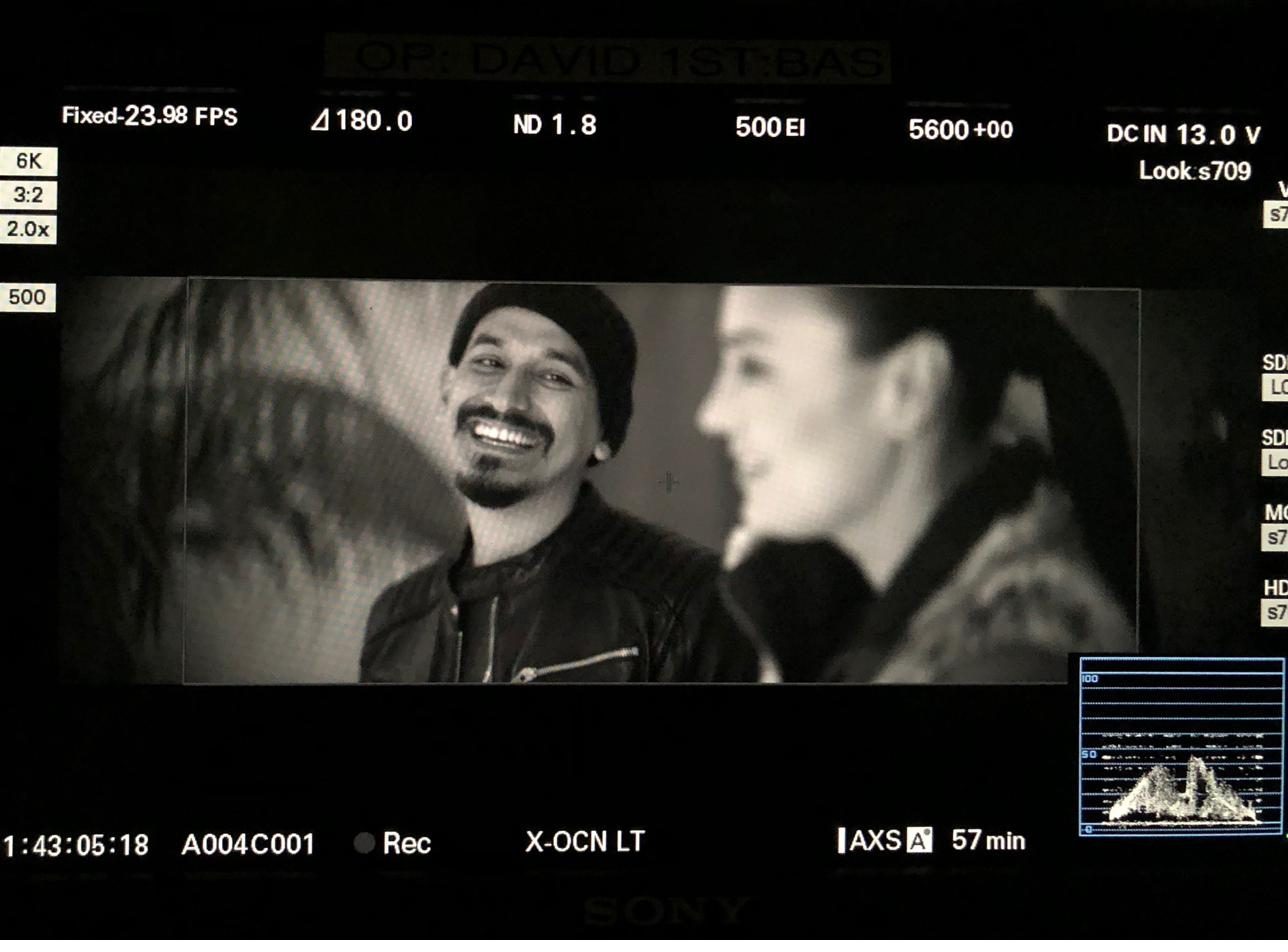 Goya Robles on a film monitor during a shoot