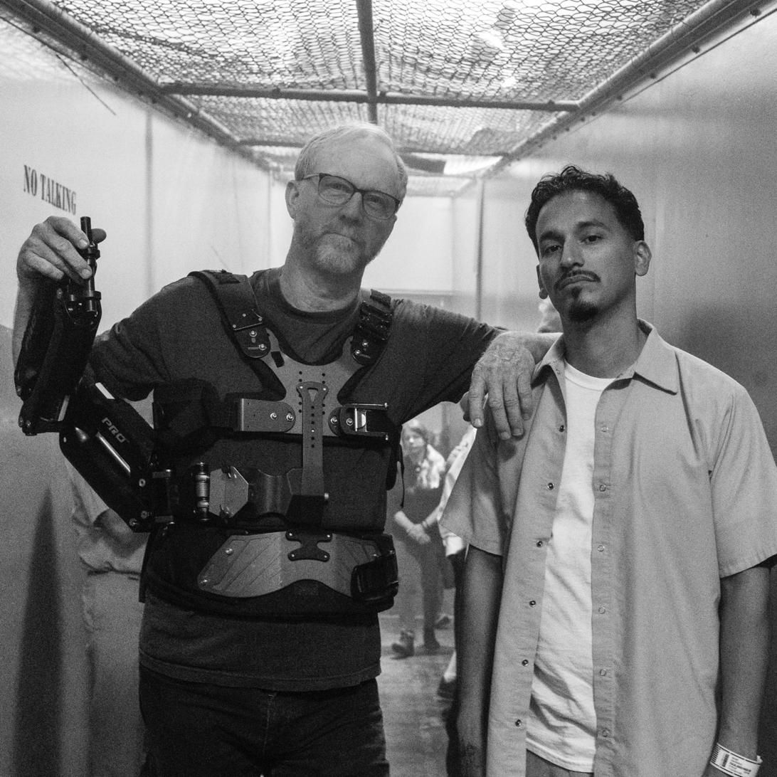 Goya Robles behind the camera rig, black and white