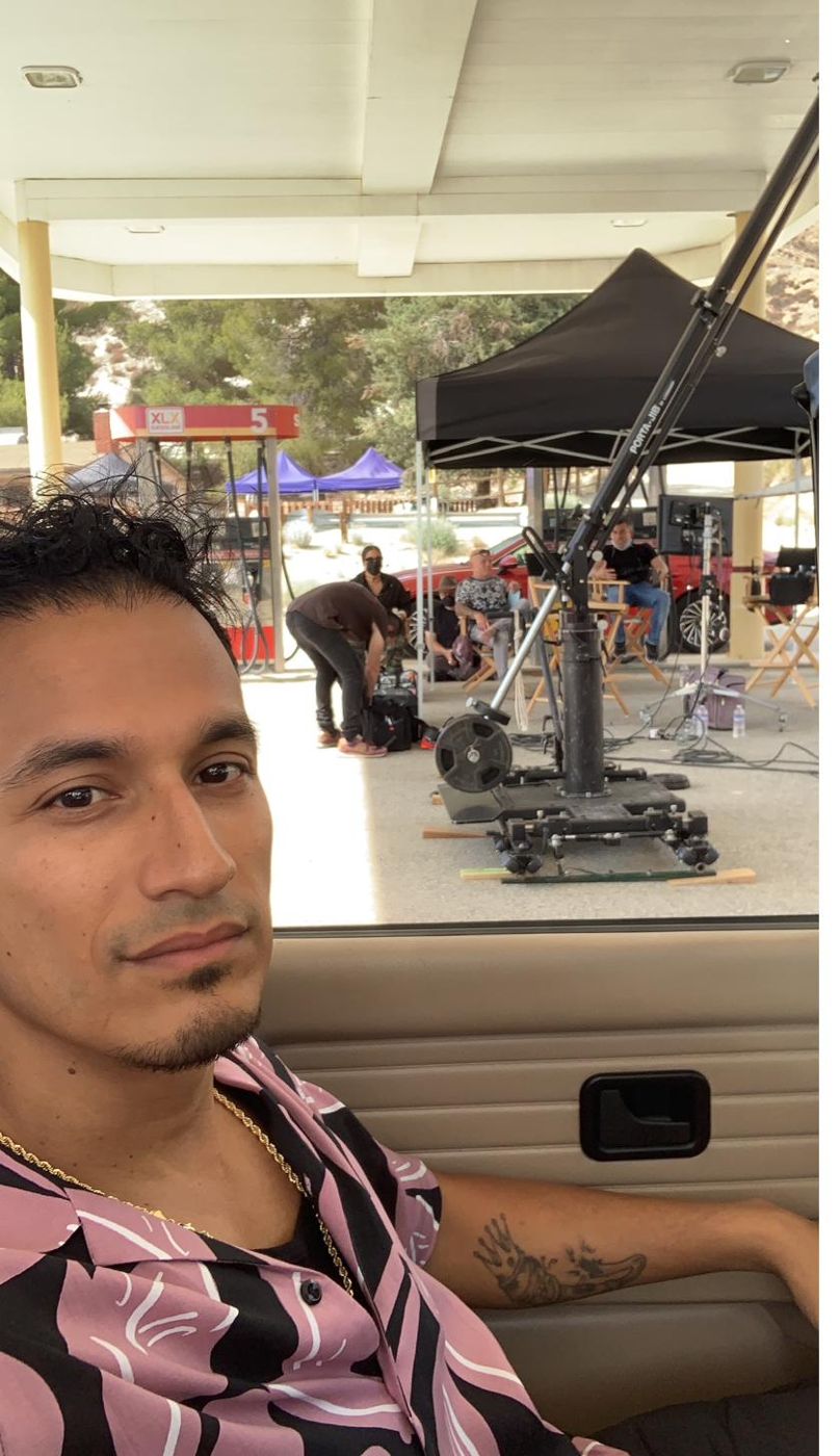 Goya on location next to a production vehicle
